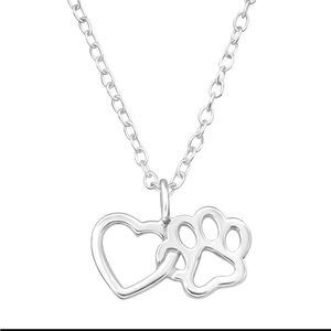 New sterling silver paw print & heart necklace
